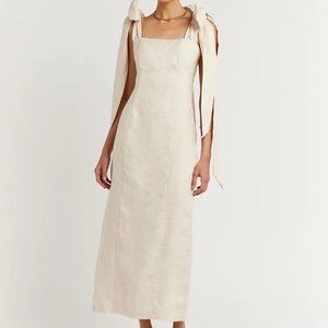 DIISH AISLE PEARL LINEN BOW MIDI DRESS - Size US 8 in Cream!
